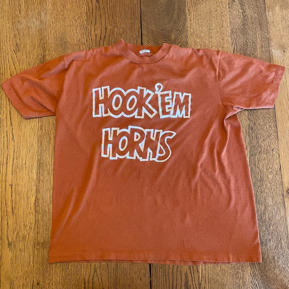 Texas Longhorns Hook 'Em Horns Vintage Orange XL T-Shirt Made in USA Paramount